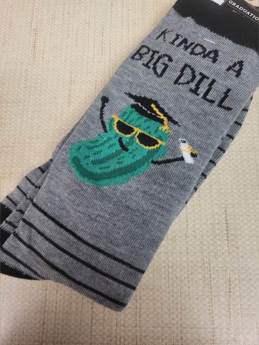 Dill Pickle Graduation Grey Striped Crew Socks New Tags